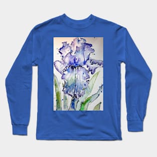 Purple Iris Watercolor and Ink Painting Long Sleeve T-Shirt